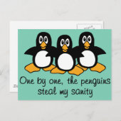 Eins nach dem anderen Die Pinguine Funny Sprichwor Postkarte (Vorne/Hinten)