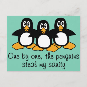 Eins nach dem anderen Die Pinguine Funny Sprichwor Postkarte