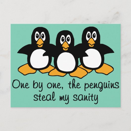 Eins nach dem anderen Die Pinguine Funny Sprichwor Postkarte (Vorderseite)