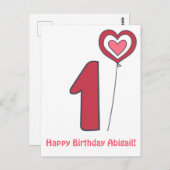 Eins! Niedliche Geburtstag Balloon - 1. Geburtstag Postkarte (Vorne/Hinten)