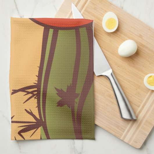 Einsam kürzen eines das Feld. Herbstblätter fallen Geschirrtuch (Viertel Falte)