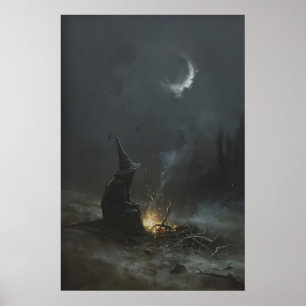 Einsame Alchemisten-Hexe bei Nacht, Dark Fantasy Poster