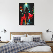 Einsame Anmut in Rot - Frau im Regen Leinwanddruck (Insitu (Schlafzimmer))