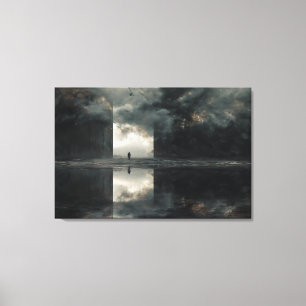Einsame Figur Sturm Wolken Spiegel Abgrund Leinwanddruck