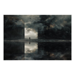 Einsame Figur Sturm Wolken Spiegel Abgrund Poster