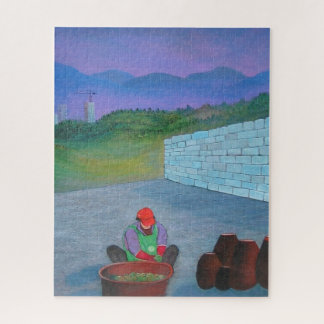 Einsame Frau macht Kimchi in Korea Puzzle