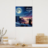 Einsame Frau sitzt beim Blick auf den Mond Poster (Küche)