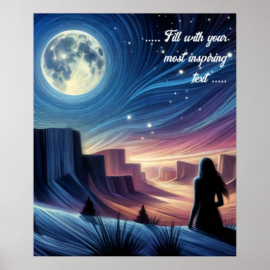 Einsame Frau sitzt beim Blick auf den Mond Poster (Vorne)