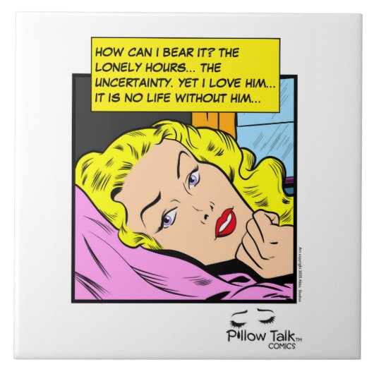 Einsame Herzen Retro-Romanze-Comic Fliese (Vorderseite)