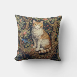 Einsame Katze im Baum, im Stil von William Morris Kissen