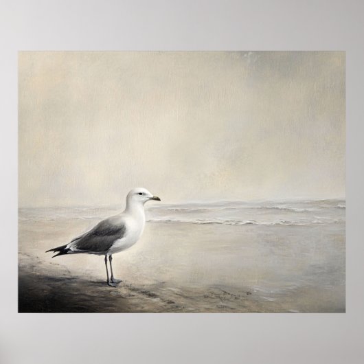 Einsame Möwe am Strand Poster (Vorne)