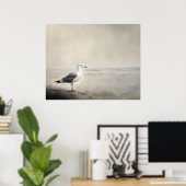 Einsame Möwe am Strand Poster (Heimbüro)