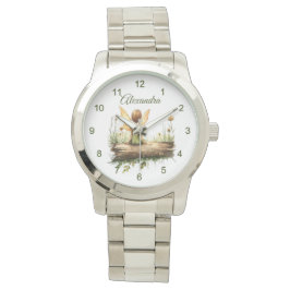 Einsame Mutter sitzt auf einem Log Armbanduhr