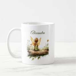 Einsame Mutter sitzt auf einem Log Kaffeetasse