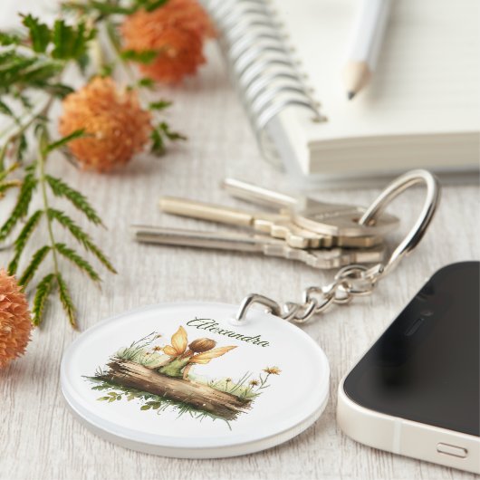 Einsame Mutter sitzt auf einem Log Schlüsselanhänger (Vorderseite rechts)