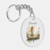 Einsame Mutter sitzt auf einem Log Schlüsselanhänger (Vorderseite links)