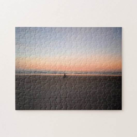 Einsame Sonnenaufgang Radtour am Strand - 11x14 Puzzle (Horizontal)