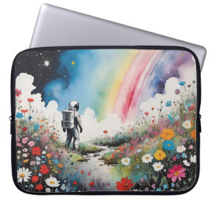 Einsamer Astronaut auf einem Blumenplaneten mit Re Laptopschutzhülle