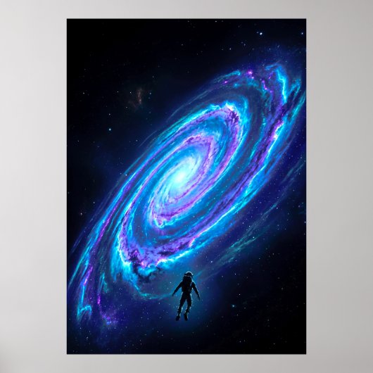 Einsamer Astronaut leuchtende kosmische Spiralgala Poster (Vorne)