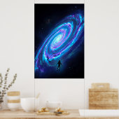 Einsamer Astronaut leuchtende kosmische Spiralgala Poster (Küche)