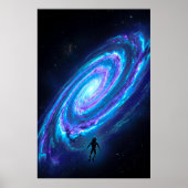 Einsamer Astronaut leuchtende kosmische Spiralgala Poster (Vorne)