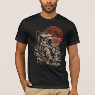 Einsamer Astronaut roter Mond dunkles Grunge-Shirt T-Shirt