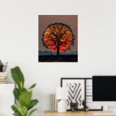 Einsamer Baum bei Sonnenuntergang Poster (Heimbüro)