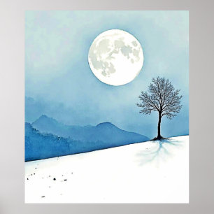 Einsamer Baum: Friedliche Stille des Vollmonds Kun Poster