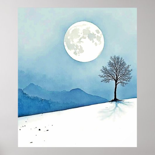 Einsamer Baum: Friedliche Stille des Vollmonds Kun Poster (Vorne)
