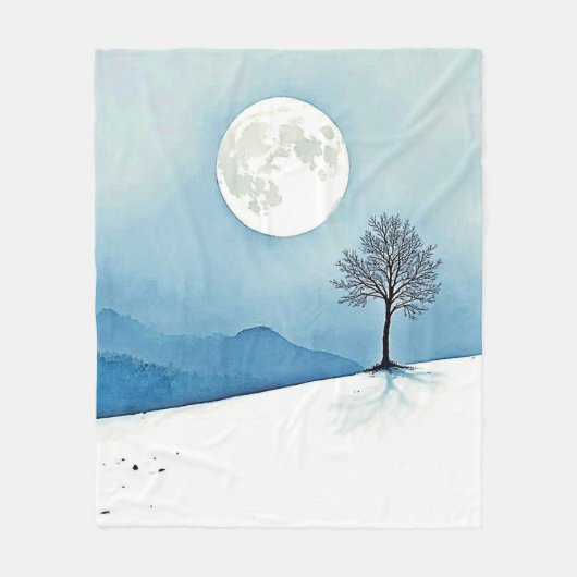 Einsamer Baum: Friedliche Vollmondstille-Kunst Fleecedecke (Vorderseite)