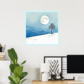 Einsamer Baum: Friedliche Vollmondstille-Kunst Poster (Heimbüro)
