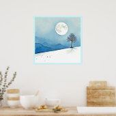 Einsamer Baum: Friedliche Vollmondstille-Kunst Poster (Küche)