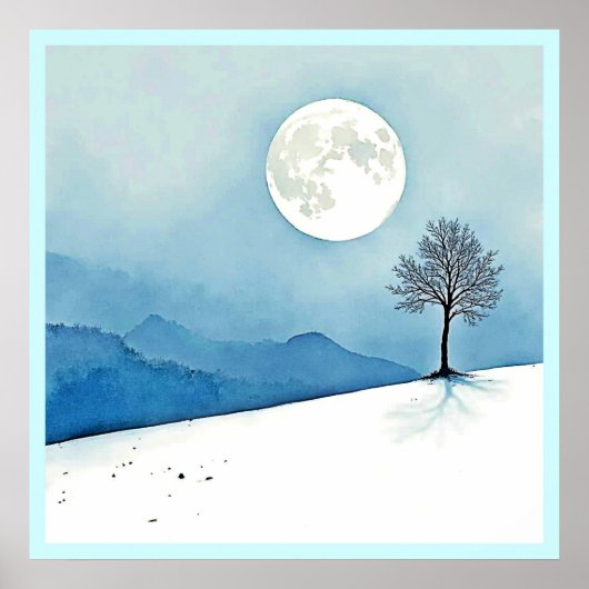 Einsamer Baum: Friedliche Vollmondstille-Kunst Poster (Vorne)