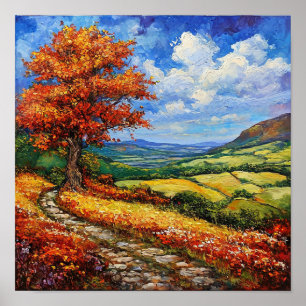 🌳 Einsamer Baum Leere Wiese Landschaft Serenität Poster
