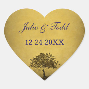 Einsamer Baum Sepia-Ton Save The Date Hochzeit Herz-Aufkleber