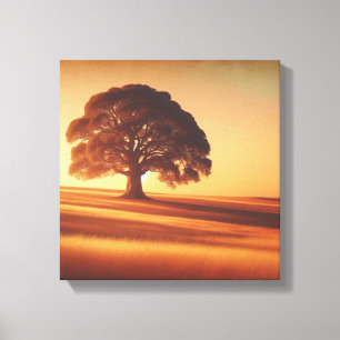 Einsamer Baum unter altem Sonnenuntergang auf Lein Leinwanddruck