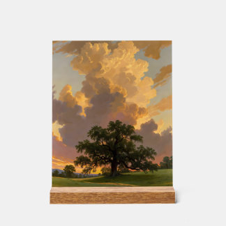 Einsamer Baum unter goldenem Himmel Landschaftskun Acrylschild