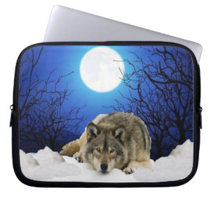Einsamer Beobachterwolf auf einer Laptophülse Laptopschutzhülle