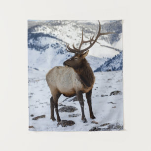 Einsamer Bullenelk im Schnee   Yellowstone-Nationa Wandteppich