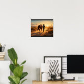 Einsamer Cowboy geht neben Pferd her Poster (Heimbüro)