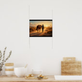 Einsamer Cowboy geht neben Pferd her Poster (Küche)