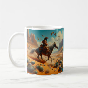 Einsamer Cowboy im Wüstencanyon - Surrealistische  Kaffeetasse