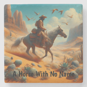 Einsamer Cowboy im Wüstencanyon - Surrealistische Steinuntersetzer