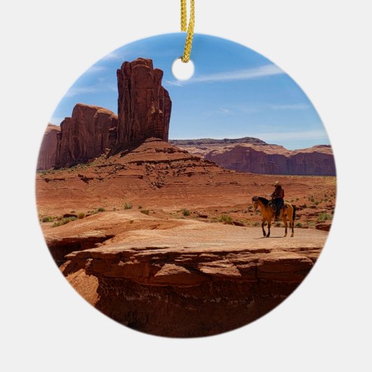 Einsamer Cowboy-Schmuck Keramik Ornament (Vorne)