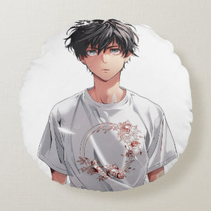 Einsamer Emo-Anime-Junge Rundes Kissen