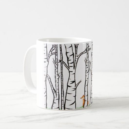 Einsamer Fox in den Birken-Bäumen Kaffeetasse (Vorderseite Links)