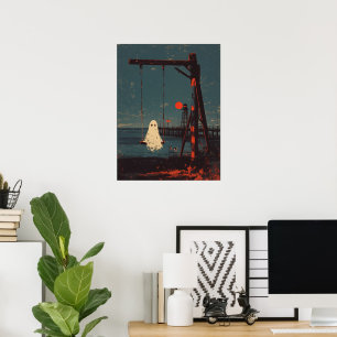 Einsamer Geist auf der Schaukel am Meer Poster