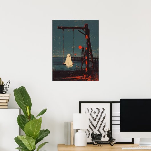 Einsamer Geist auf der Schaukel am Meer Poster (Heimbüro)