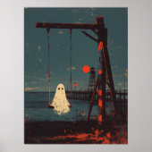 Einsamer Geist auf der Schaukel am Meer Poster (Vorne)