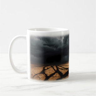 Einsamer Mann Rissige Erde Herannahender Sturm Bec Kaffeetasse